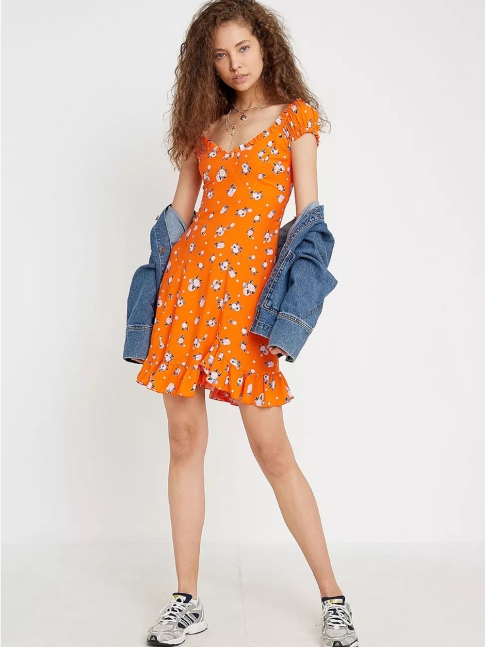 Free People Like A Lady Orange Floral Mini Dress